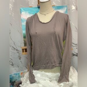 Victoria's Secret Taupe Hoodie with Neon Yellow Side Panels